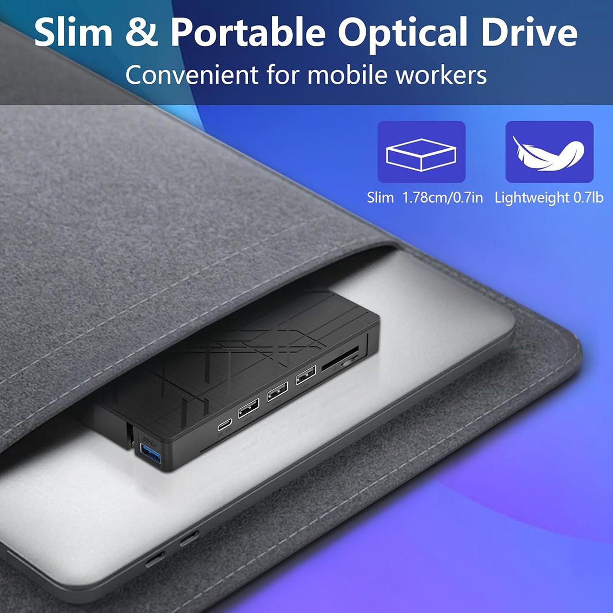 7 in 1 External CD/DVD Drive for Laptop, USB 3.0 Ultra Slim Portable CD Burner with 4 USB Ports