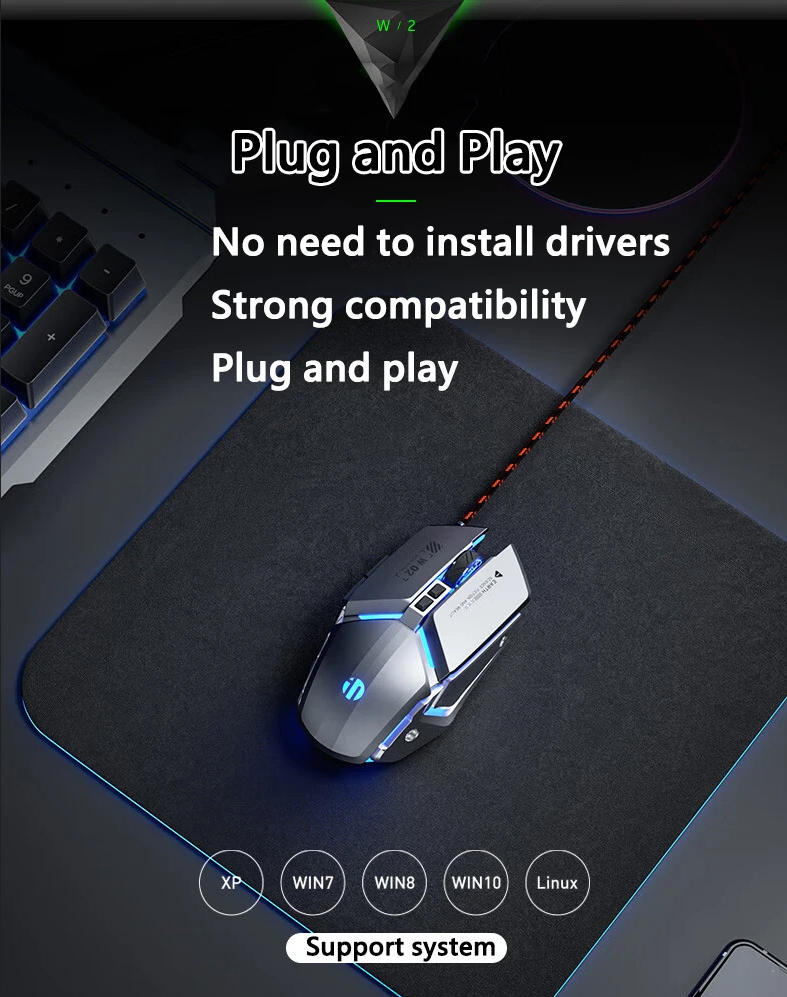 Gaming Mouse, USB Wired Gaming Mice, Silent Competition Mouse New Metal Style 6-Buttons, Silent Clic