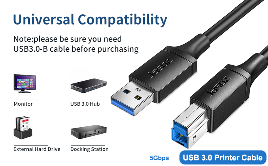 Cables USB Ineck ® Câble Imprimante USB 3M USB 2.0 Câble Scanner