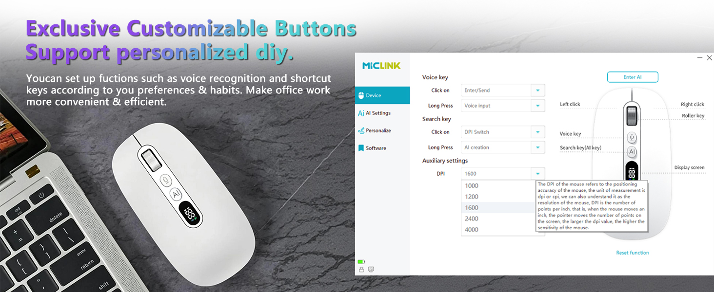Ai Wireless Mouse with Voice Typing & ChatGPT Assistant, Smart Mouse Multi Language Voice to Text Re