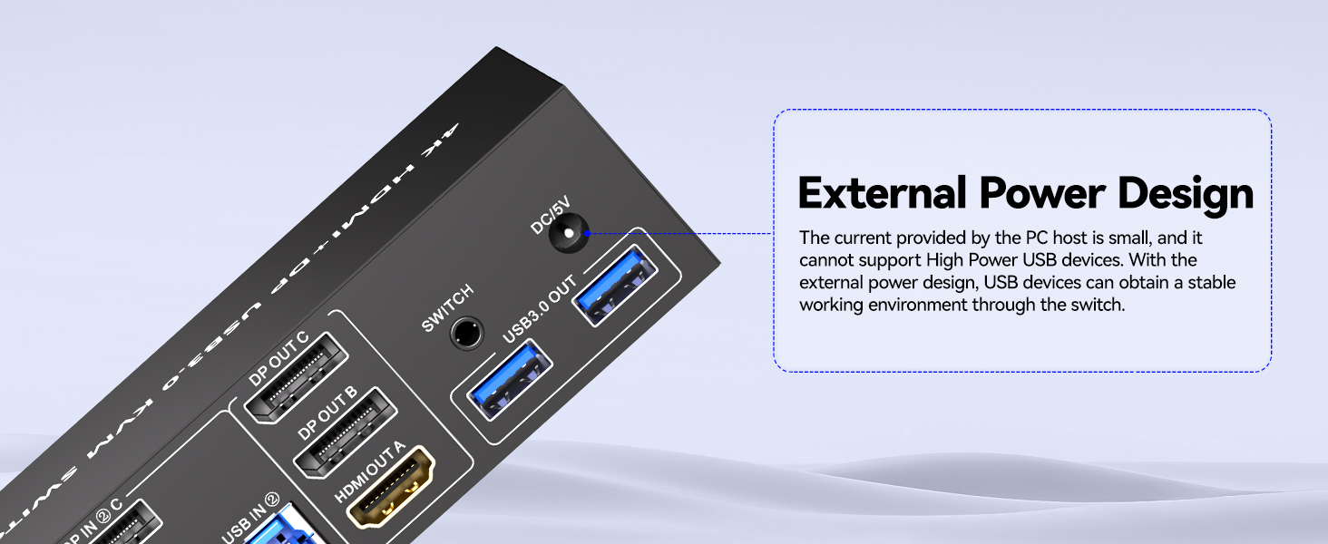 HDMI + DisplayPort 3 monitors KVM switch support physical button and wired control. You can press th