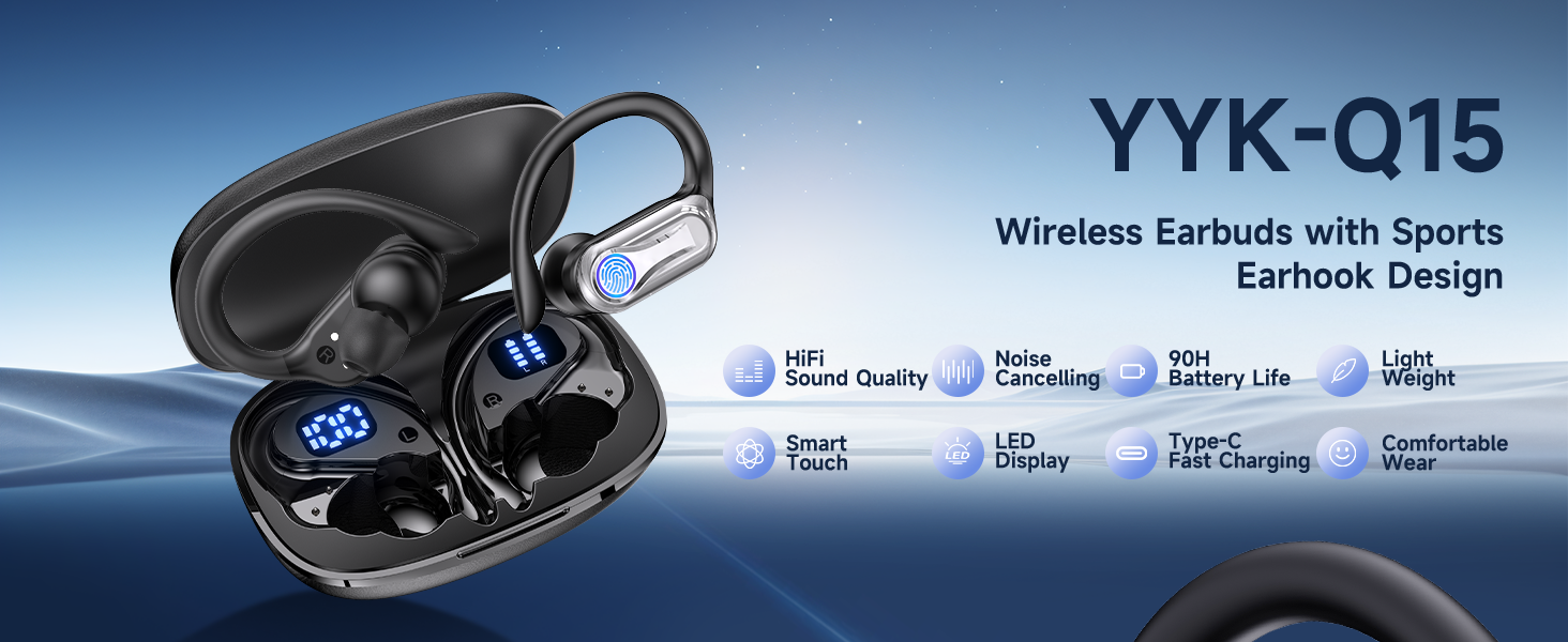 Wireless Sports Earbuds, Bluetooth 6.1 Over-Ear Hook Headphones with 90H Playtime