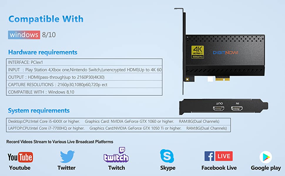 DigitNow Internal Capture Card, PCIe Capture Card, Stream and Record in  4K60