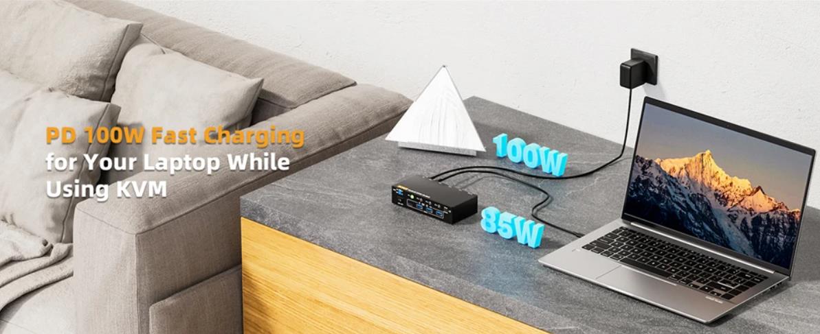 KVM Switch 1 Monitors 4 Computers USB-C HDMI DP, EDID Emulator USB 3.0 HDMI KVM Switch