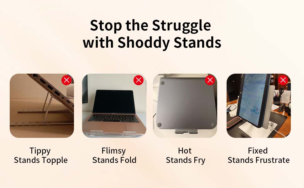 Laptop Stand with 360° Rotating Base, Computer Stand for Desk Adjustable Heights Compatible with Mac