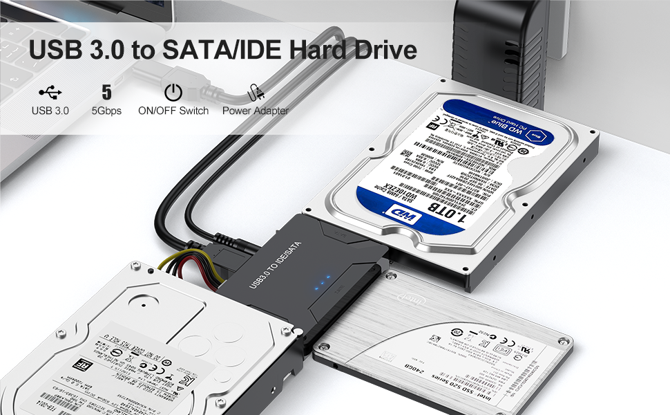 Hard Drive Reader IDE SATA to USB 3.0 Adapter, USB + Type C External Hard  Drive Data Ultra Recovery Converter Kit with Power for 2.5 3.5 HDD ssd Disk  5.25 Inch DVD/CD-ROM