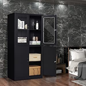 Storage Cabinet with Doors and Shelves, 71 Steel Locker Acrylic