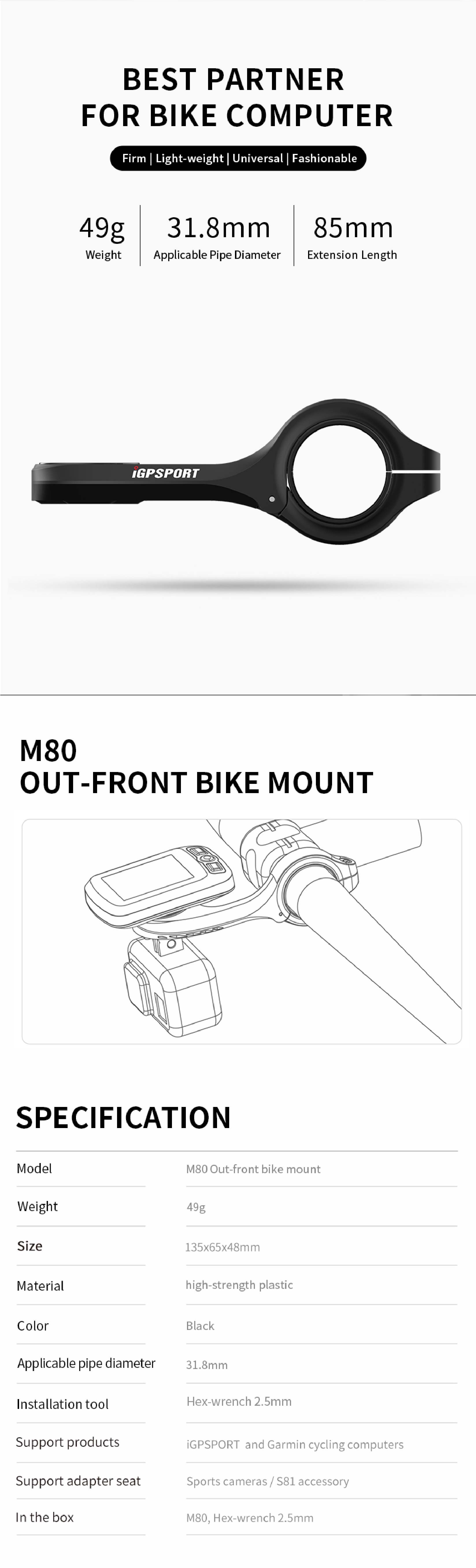 31.8mm Outdoor Mountain/Road Bicycle Bike iGPSPORT Mount Holder for iGS20/20Plus/60 Garmin Edge 200