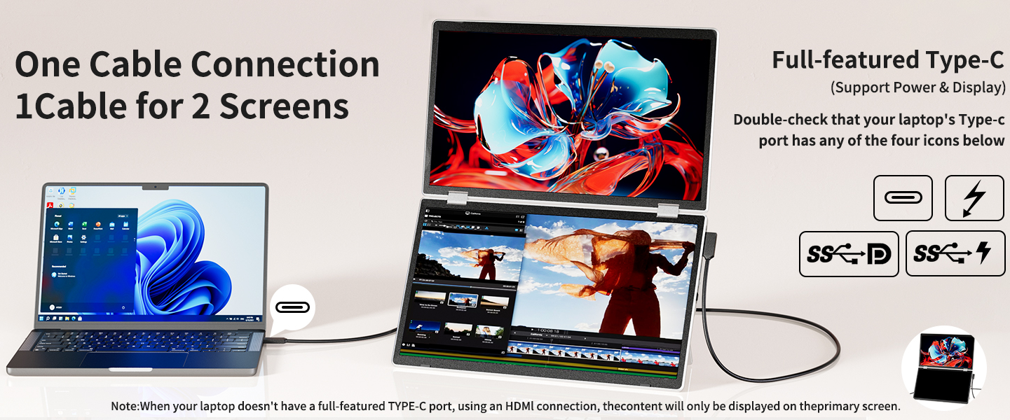 One Cable Connection 1Cable for 2 Screens