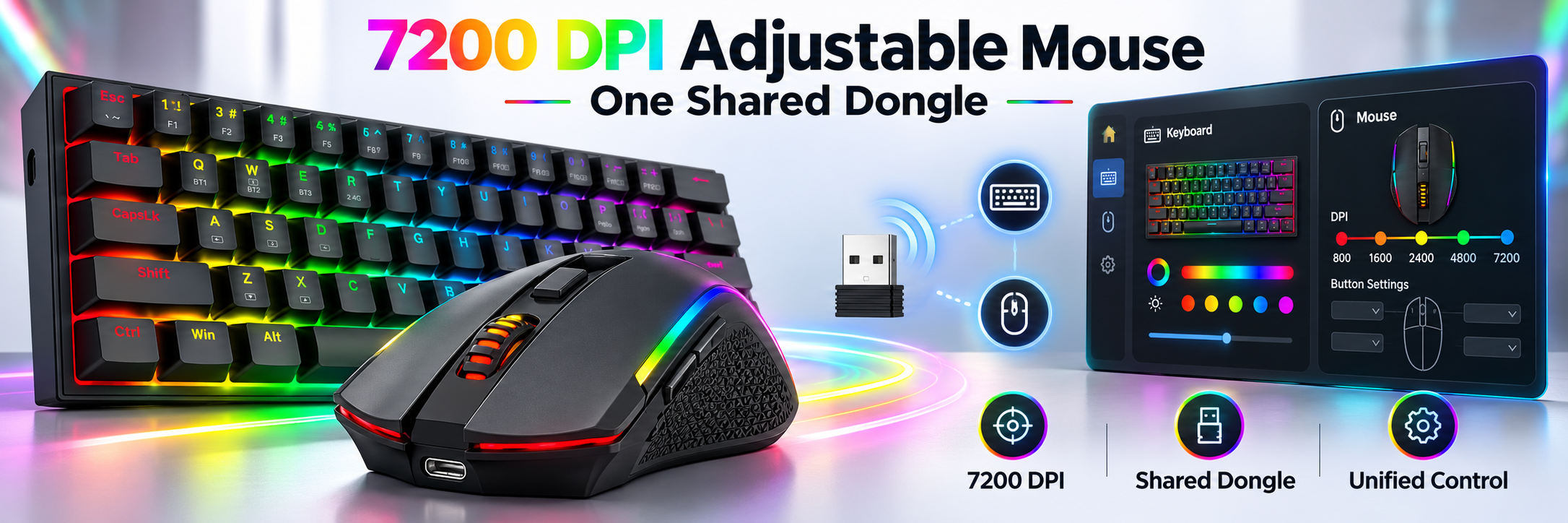 Redragon S144 Combo, K617 PRO 60% Wireless Gaming Keyboard + 7200 DPI Mouse