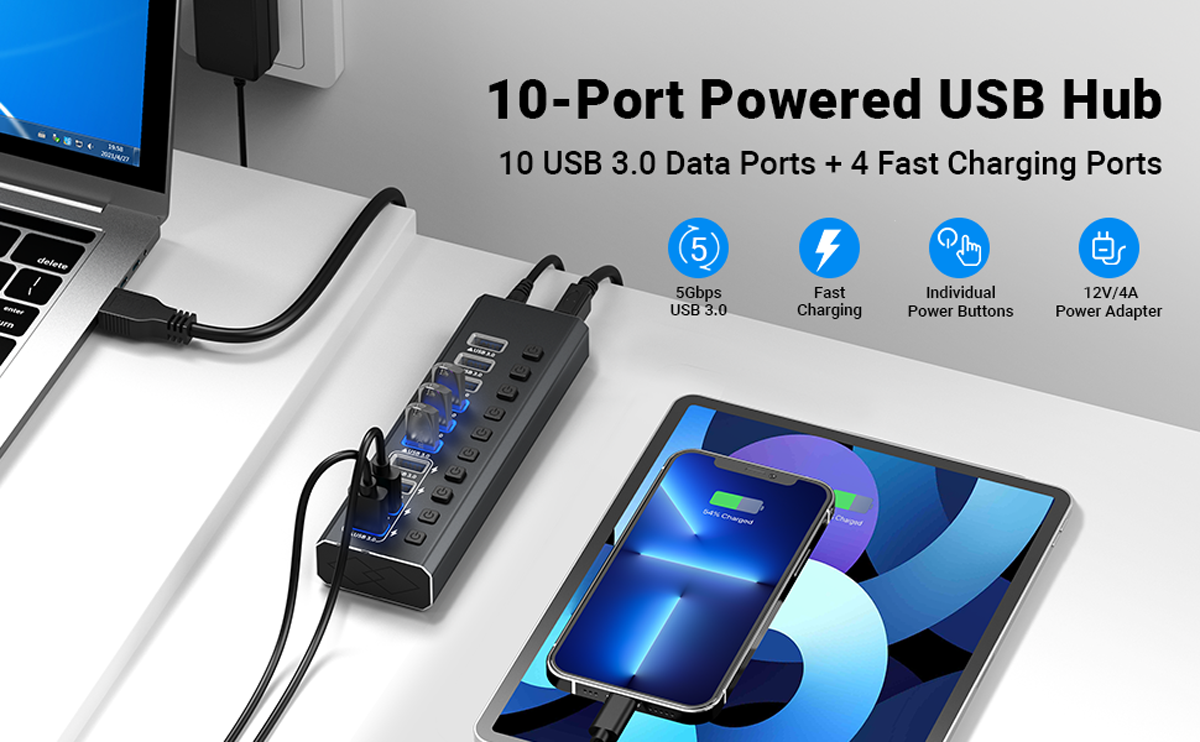 USB 3.0 Hub, Cable 120cm 4 Ports Ultra-Thin USB Hub for Desktop  Computer : Electronics