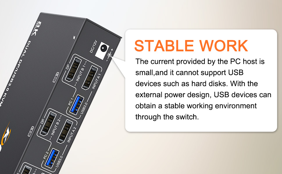 DC12V port for power supply External power supply is not required for normal USB device. DC12 power