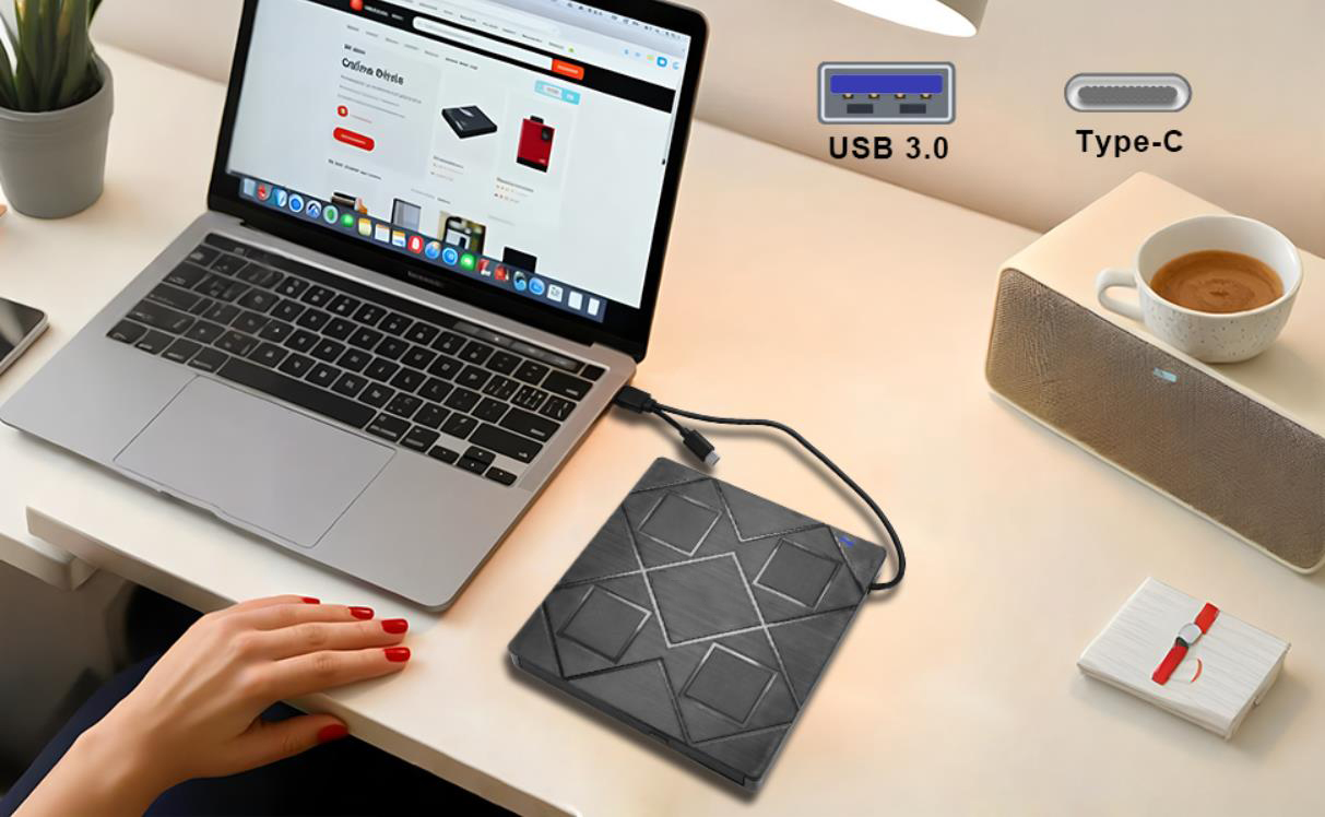 USB 3.0 & Type-C External DVD Drive for Laptop,Portable CD/DVD RW Burner, 5-in-1 External DVD Drive