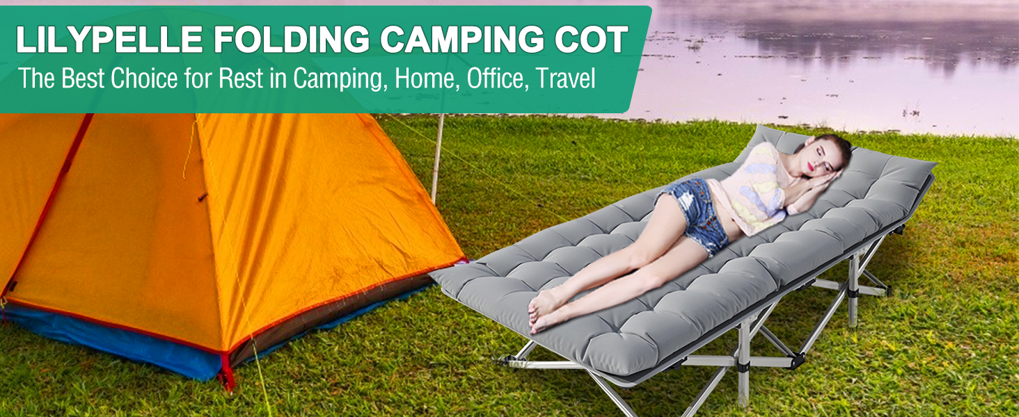 LILYPELLE Folding Camping Cot, Heavy Duty Sleeping Cots with Carry Bag