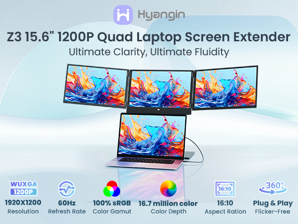 Hyangin Z3 15.6&amp;#34; 1200P Quad Laptop Screen Extender
