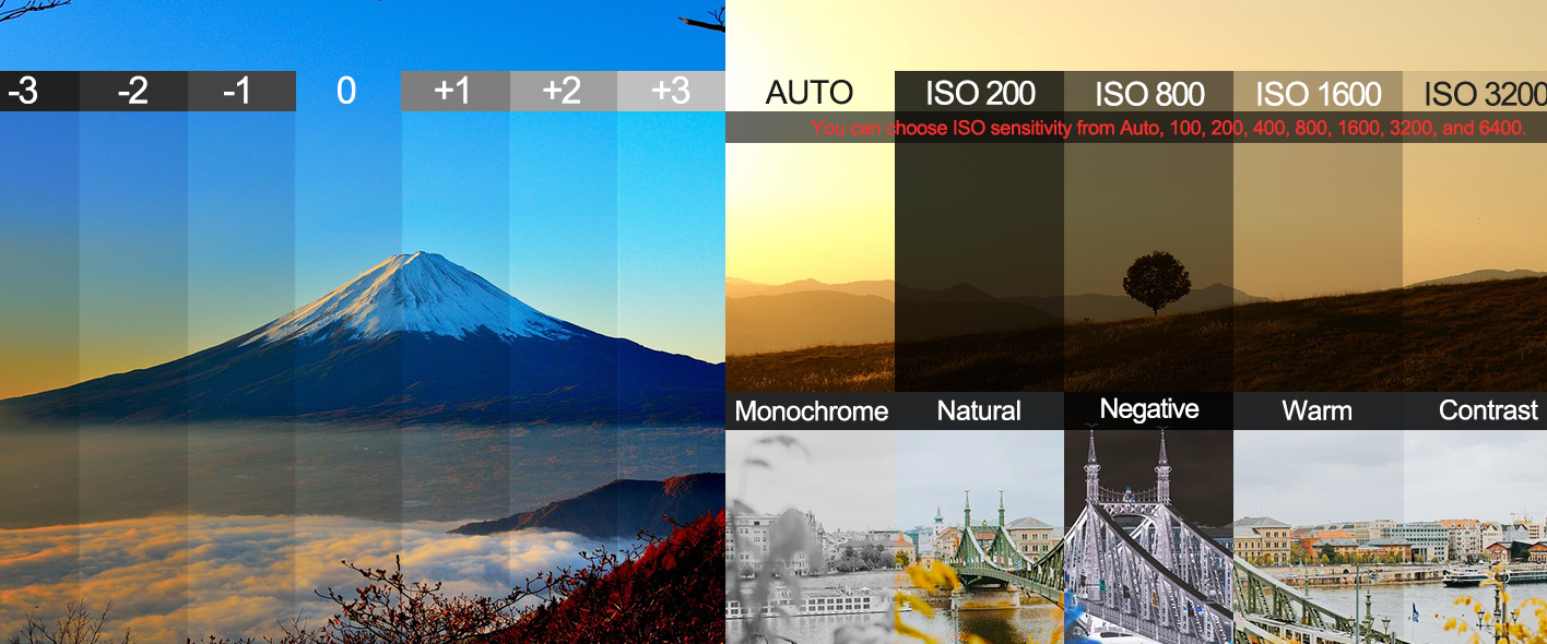 Digital camera filters & ISO adjustment, multi-color filter photography camera