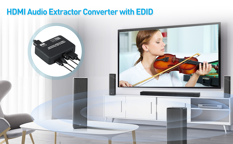PROZOR Audio Extractor HDMI Adaptateur HDMI à Optique Ajustable en Volume  de 4K Spdif Toslink R/L (RCA) Jack Audio 3.5 mm Extractor avec 3 Modes