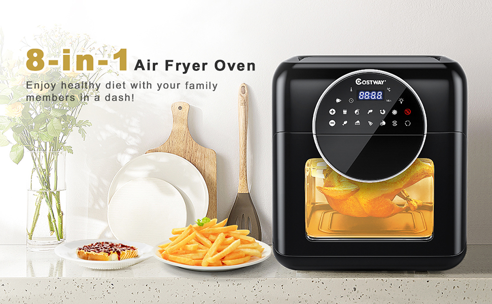 Costway 8-in-1 Air Fryer 10.6qt Digital Toaster Oven Rotisserie w/ Accessories - Black