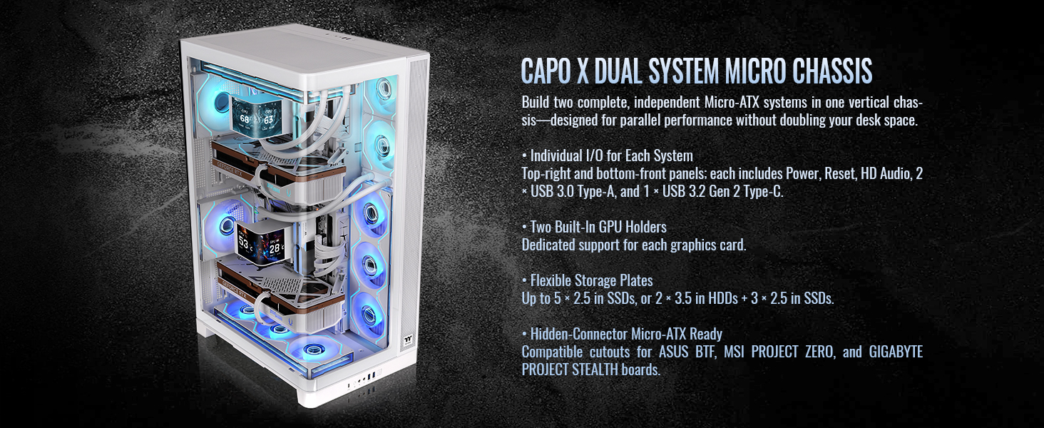Thermaltake CAPO X Dual System Chassis - Snow