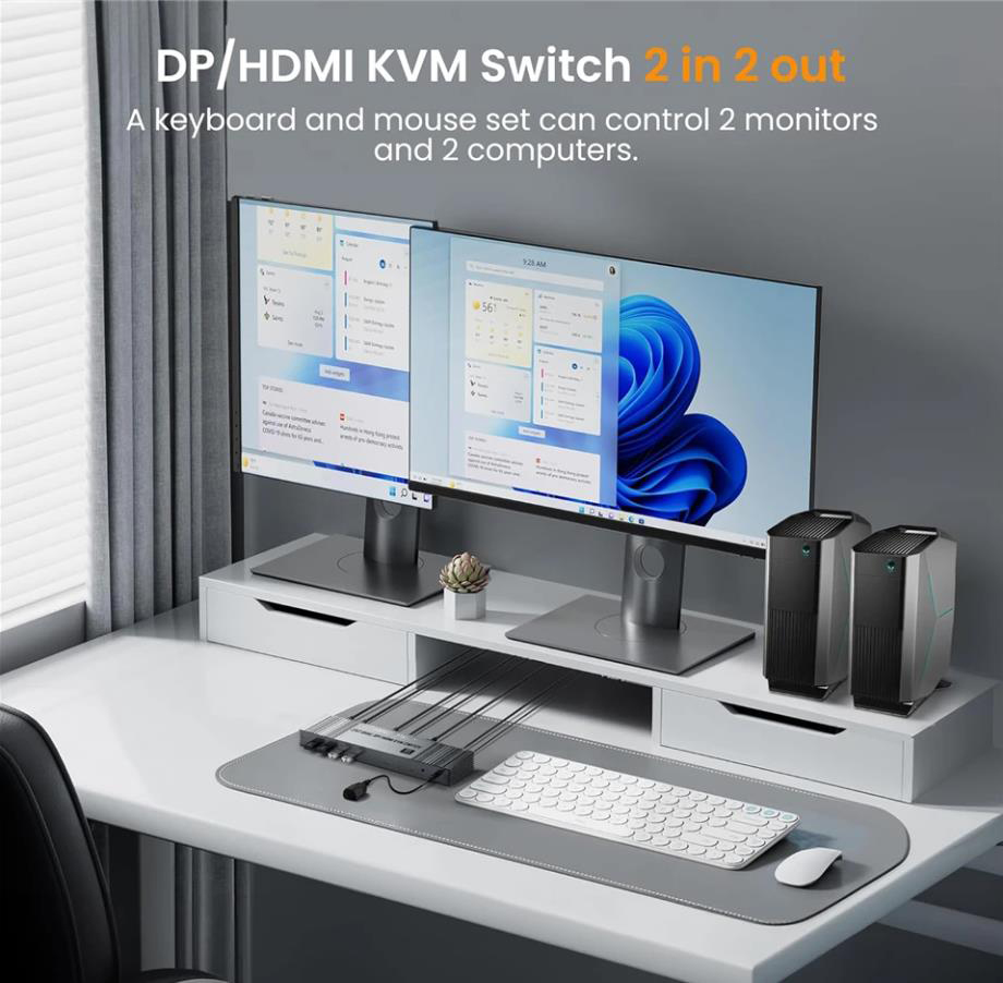 2 In 2 Out 4K 120Hz USB 3.0 HDMI Displayport KVM Switch Box dual monitor for 2 PC Sharing Keyboard M