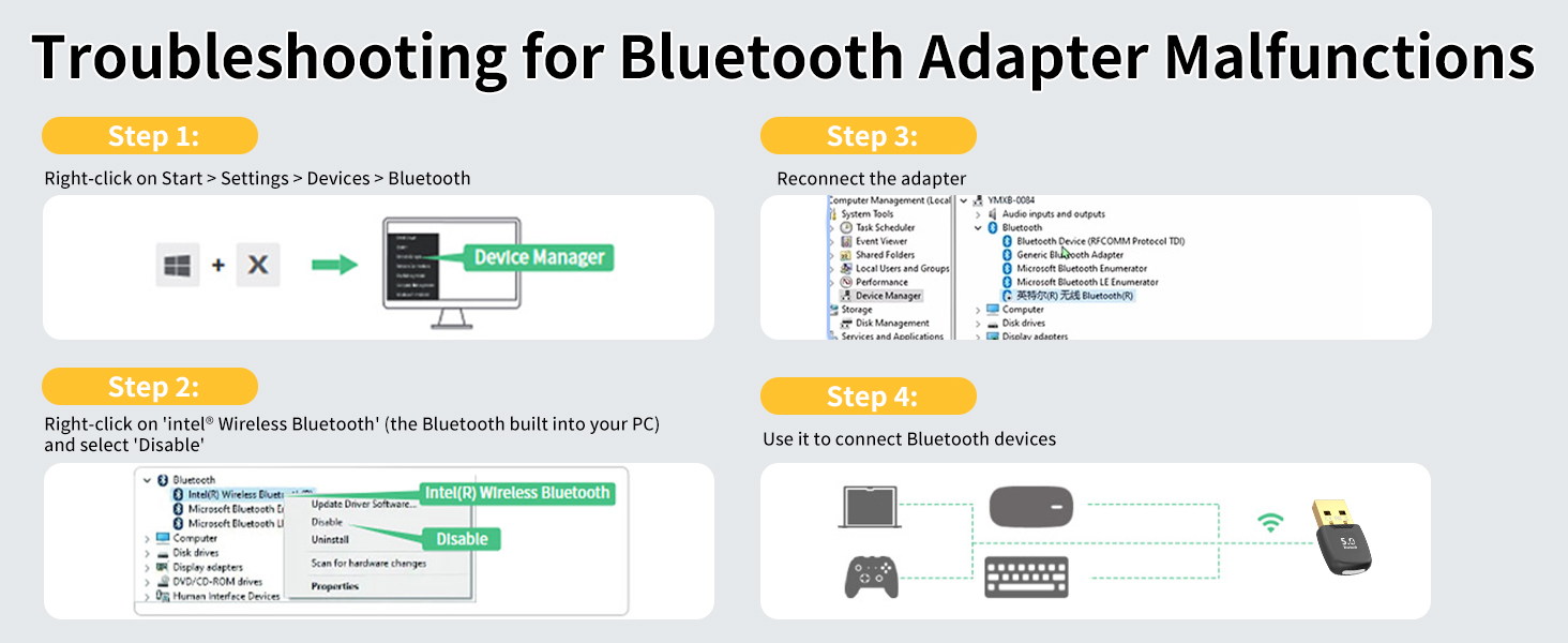 Bluetooth Adapter USB Bluetooth 6.0 Adapter EDR & BLE for PC Compact Design Plug & Play Compatible w
