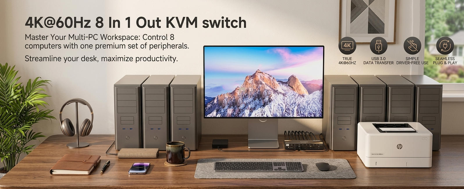 8 Computers 1Monitor KVM Switch