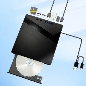 7 in 1 External DVD CD Drive USB 3.0 &amp; Type-C Portable CD/DVD +/-RW Disk Drive, CD/DVD Burner