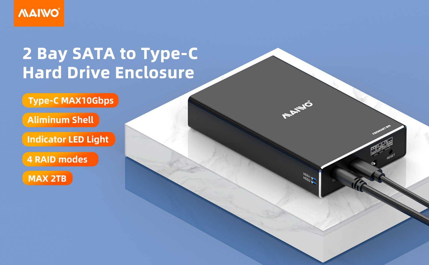 MAIWO 2 Bay USB3.1 Gen 2 Type C to SATA External Hard Drive Enclosure