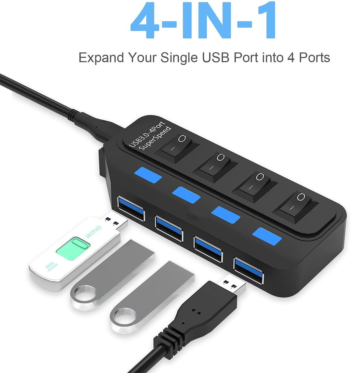 virtuel homoseksuel Descent Bailink 4 Port USB Hub, Portable SuperSpeed USB 3.0 Hub, Individual On/Off  Switches LED, USB Extension Multi-function USB Dock Hot Swapping Support  for Mac, PC, USB Flash Drives and Other Devices -