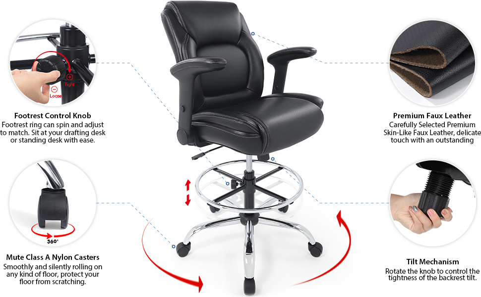 Details - Drafting Chair - Office Chair - Drafting Stool
