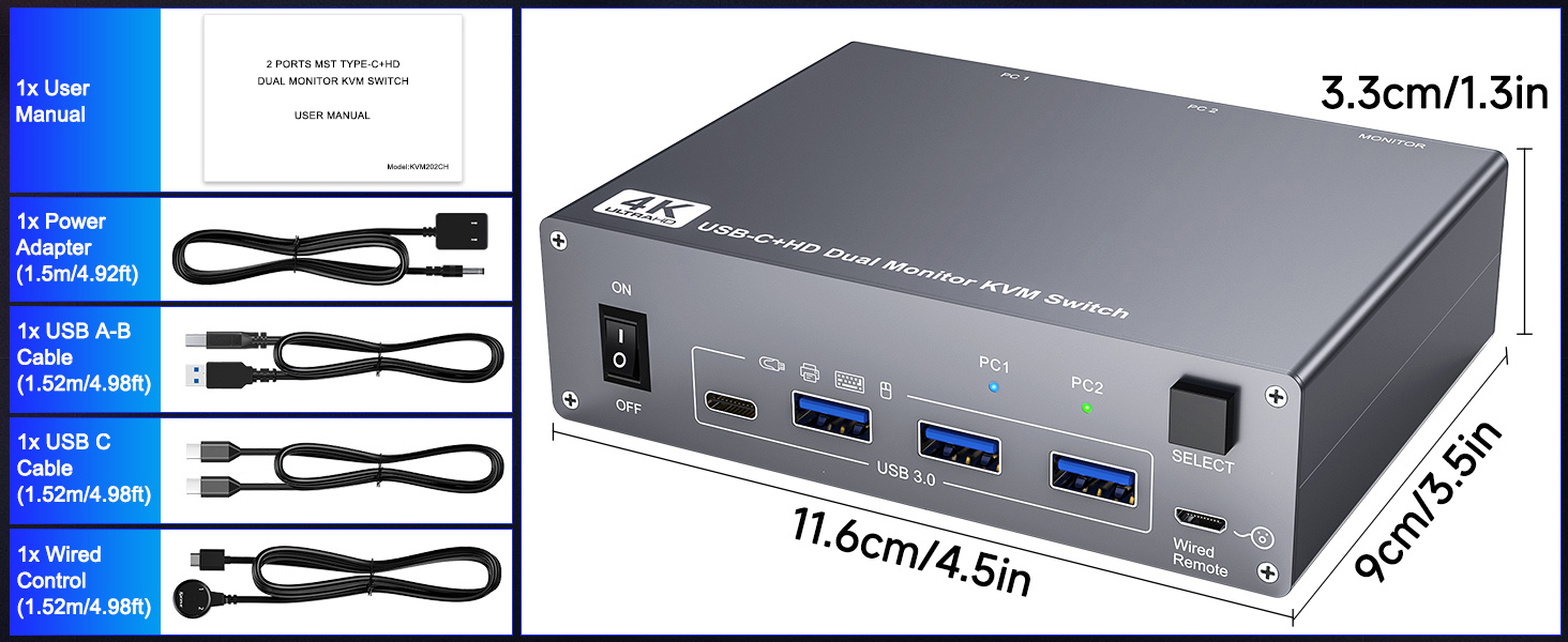 USB3.0-A and USB C KVM Switch