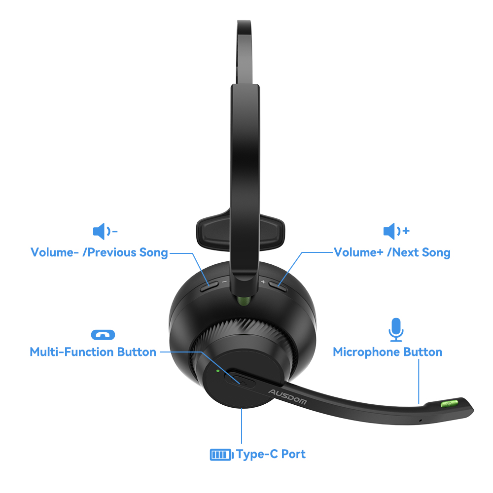 AUSDOM Trucker Bluetooth Headset with Microphone