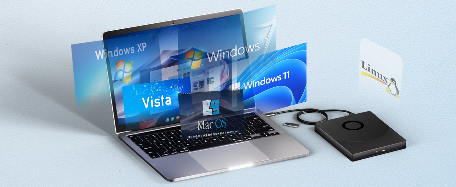 8 in 1 External Bluray/DVD Drive for Laptop PC, External CD/DVD Drive Support 100G Disc 3D