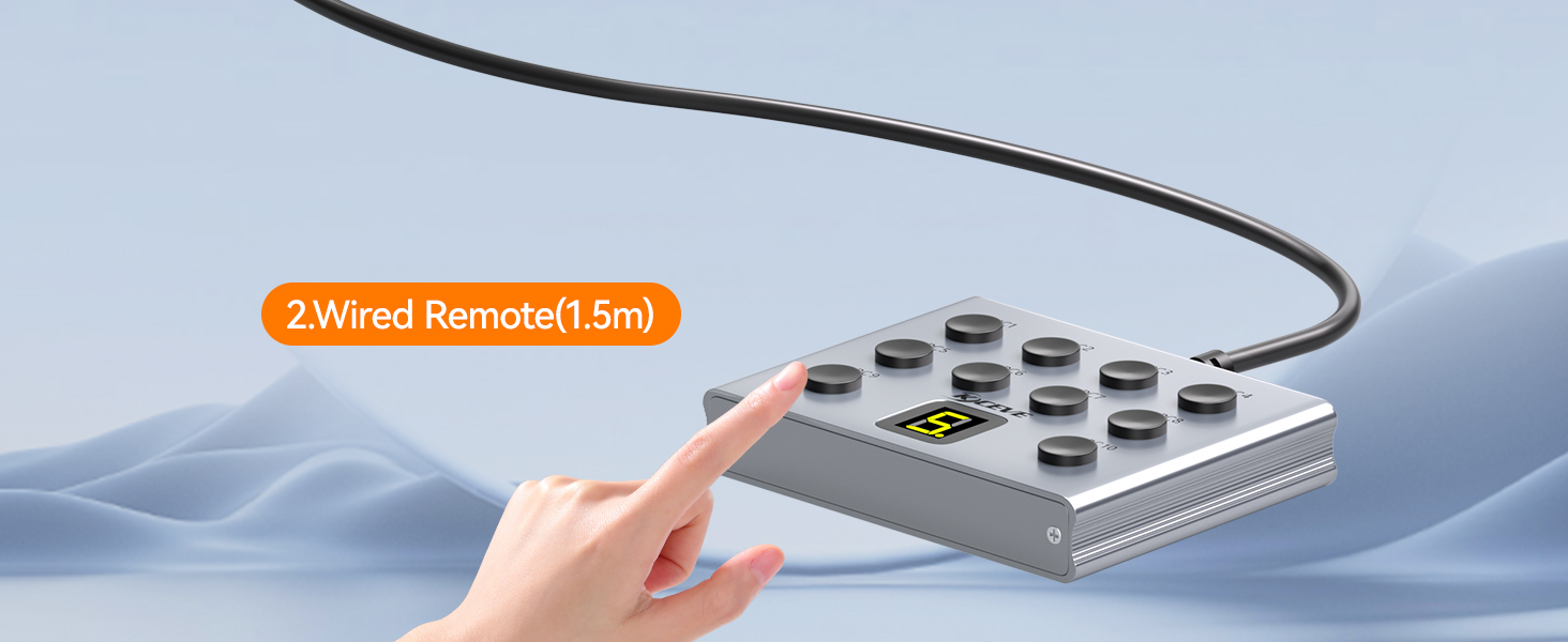 This 10 ports HDMI KVM switch supports three switching modes: 1.Wired remote (length: 1.5m, with dig