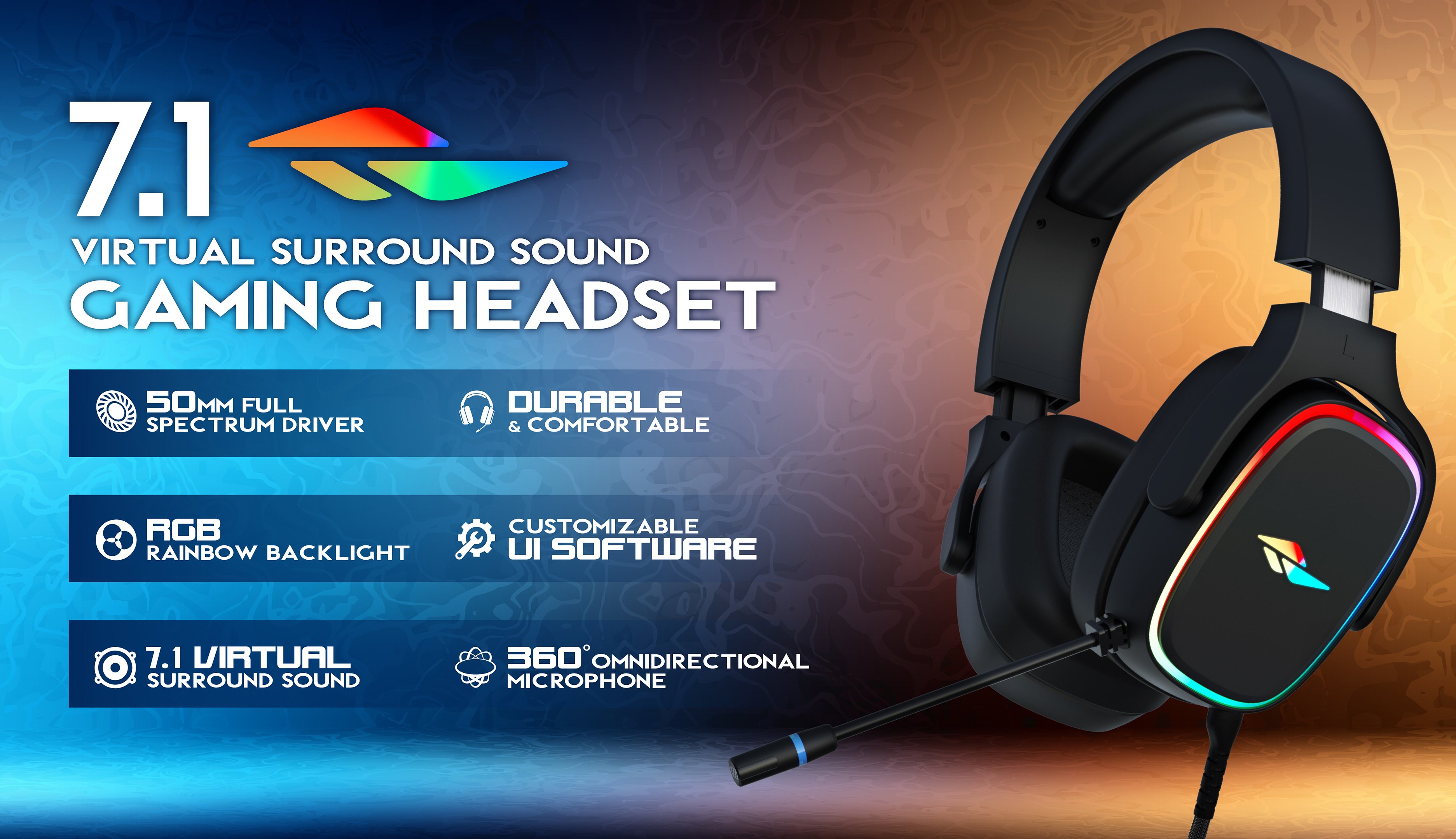 7.1 Virtual Surround Sound, RGB, Gaming Headset, Over-Ear, Plug and Play, PC Game, Headphones, Gamer