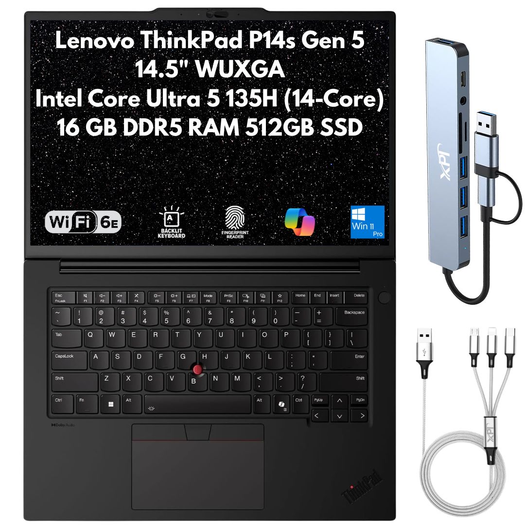 Lenovo ThinkPad P14s Gen 5 Intel Core Ultra 5 135H 14.5" WUXGA IR CAM Fingerprint Reader Win 11 Pro
