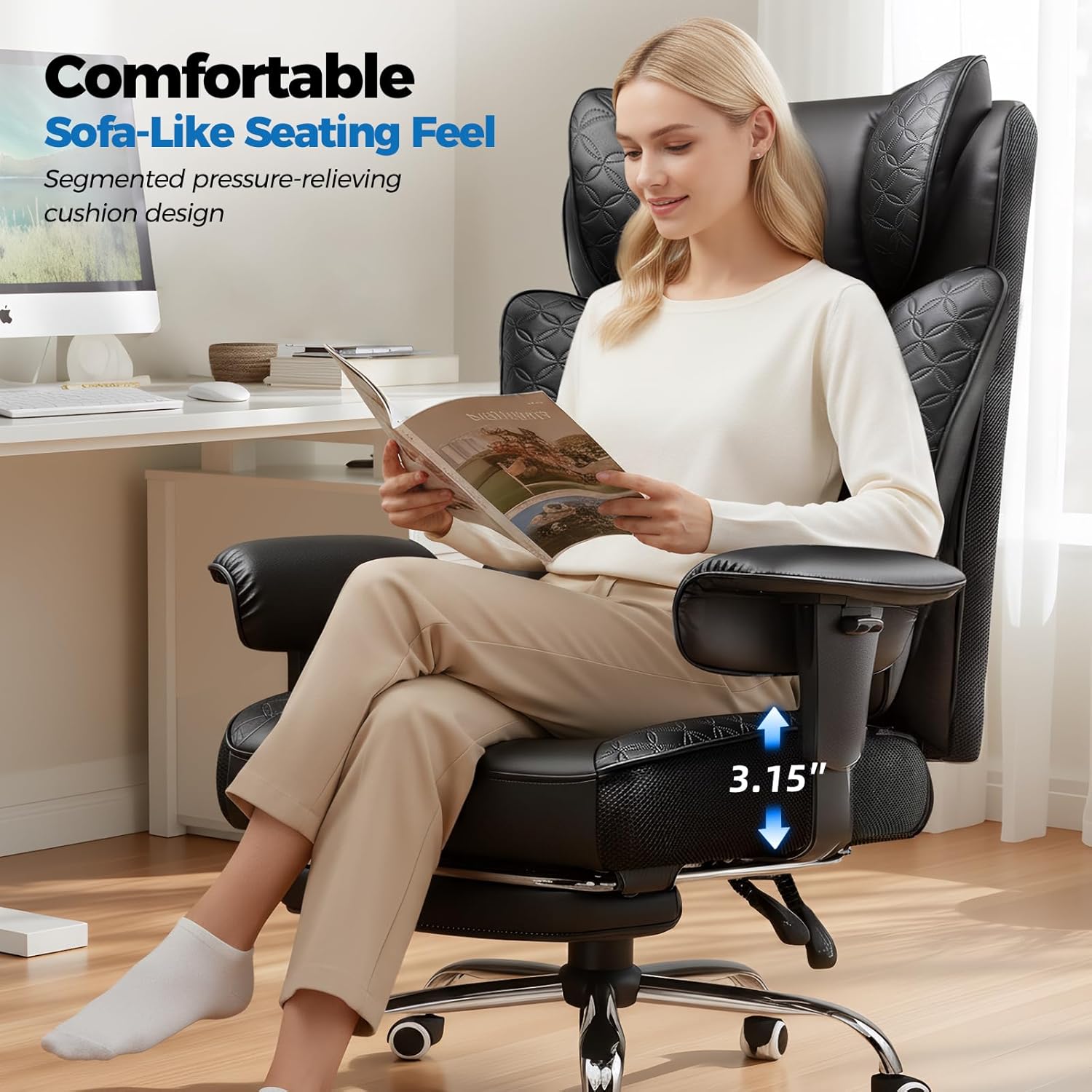 Tall & Big Office Chair 400LBS Ergonomic Gaming Chair Wide with Deluxe Embossing Designed PU Leather