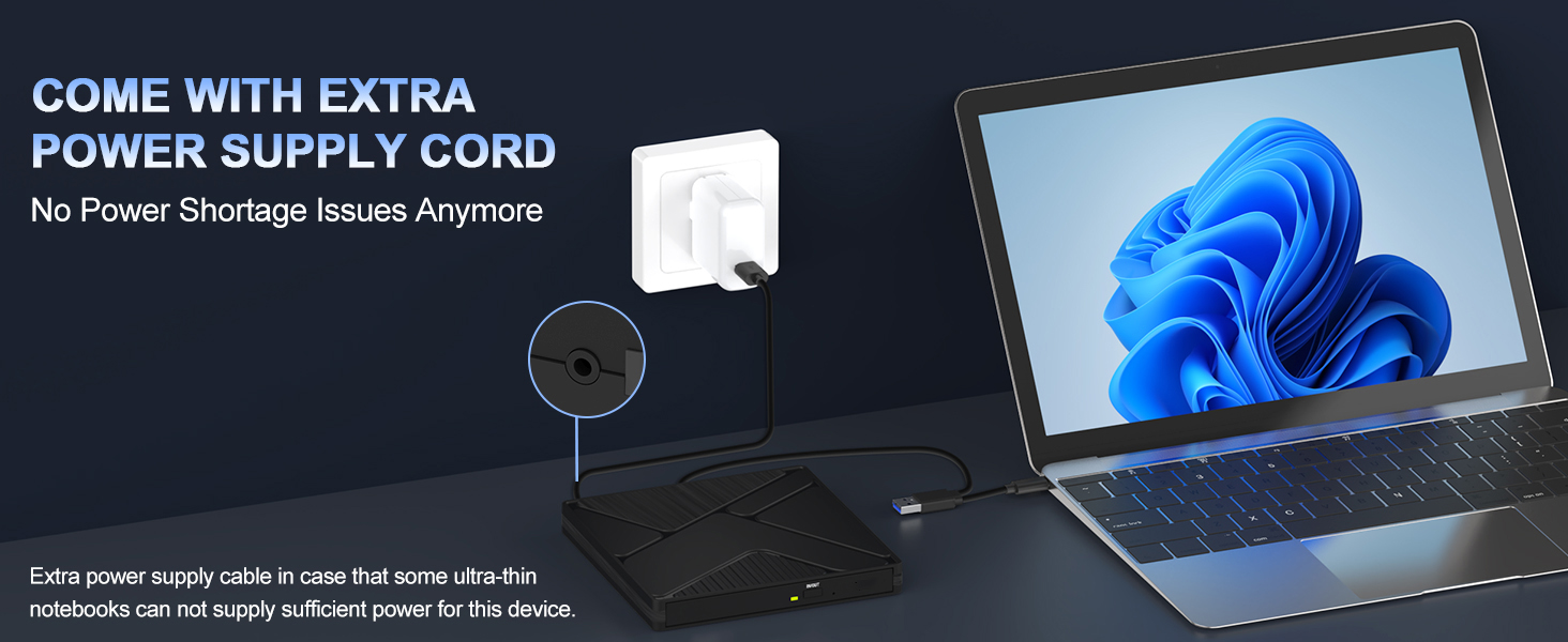 Our external CD DVD drive for laptop, you can insert it into your laptop or desktop computer to auto