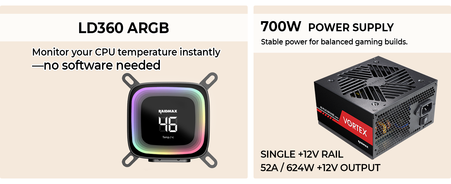 Includes 360mm AIO Liquid Cooler & 700W Power Supply