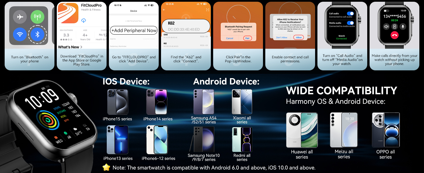 Smart Watch for Men Women, 1000mAh Battery 100-Day Standby Time, 1.85" HD Screen Fitness Tracker