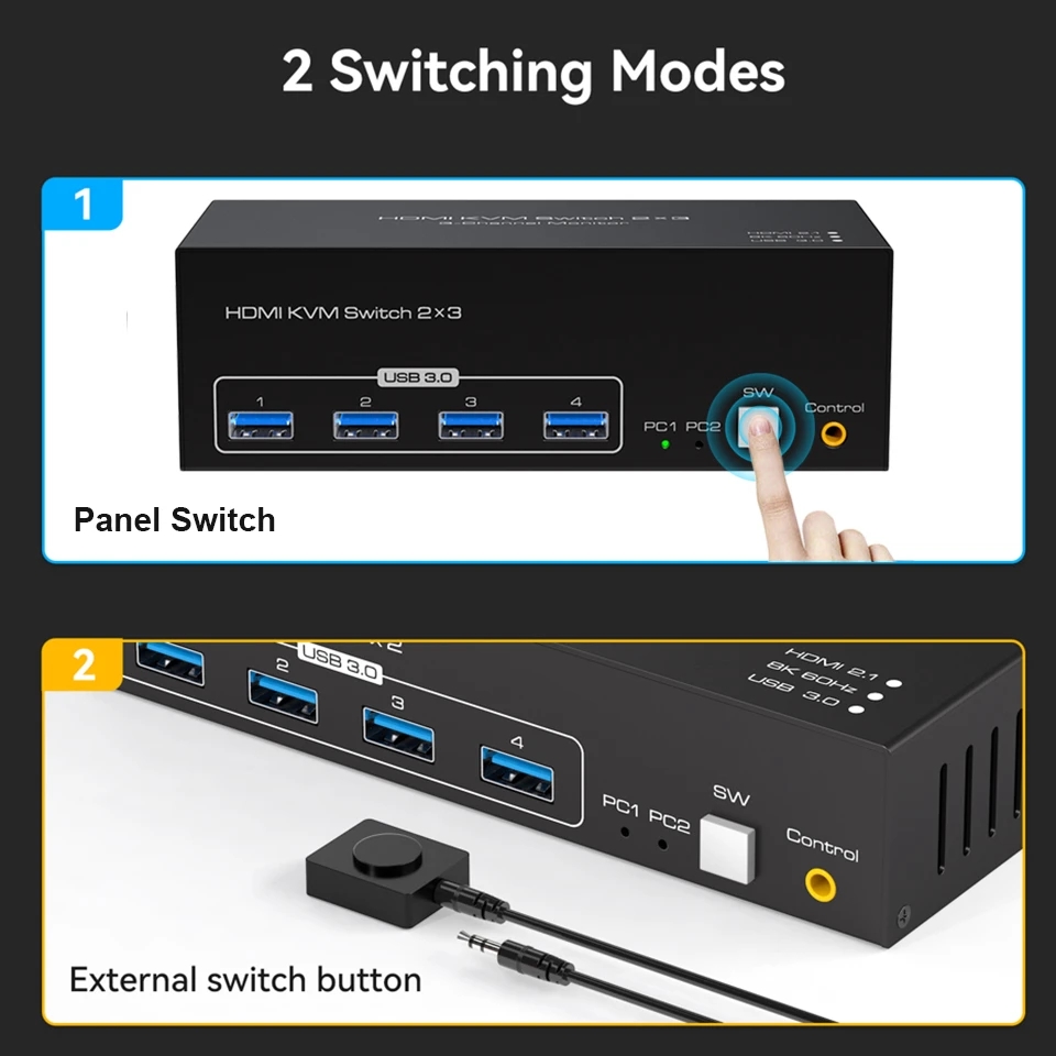 8K 60Hz Triple HDMI USB 3.0 KVM Switch