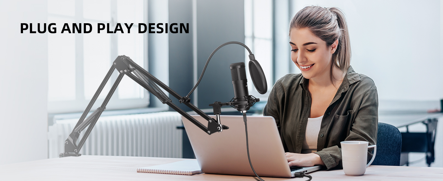 USB Streaming Podcast PC Microphone, 192KHz/24Bit Studio Cardioid Condenser Mic Kit with Sound Card,