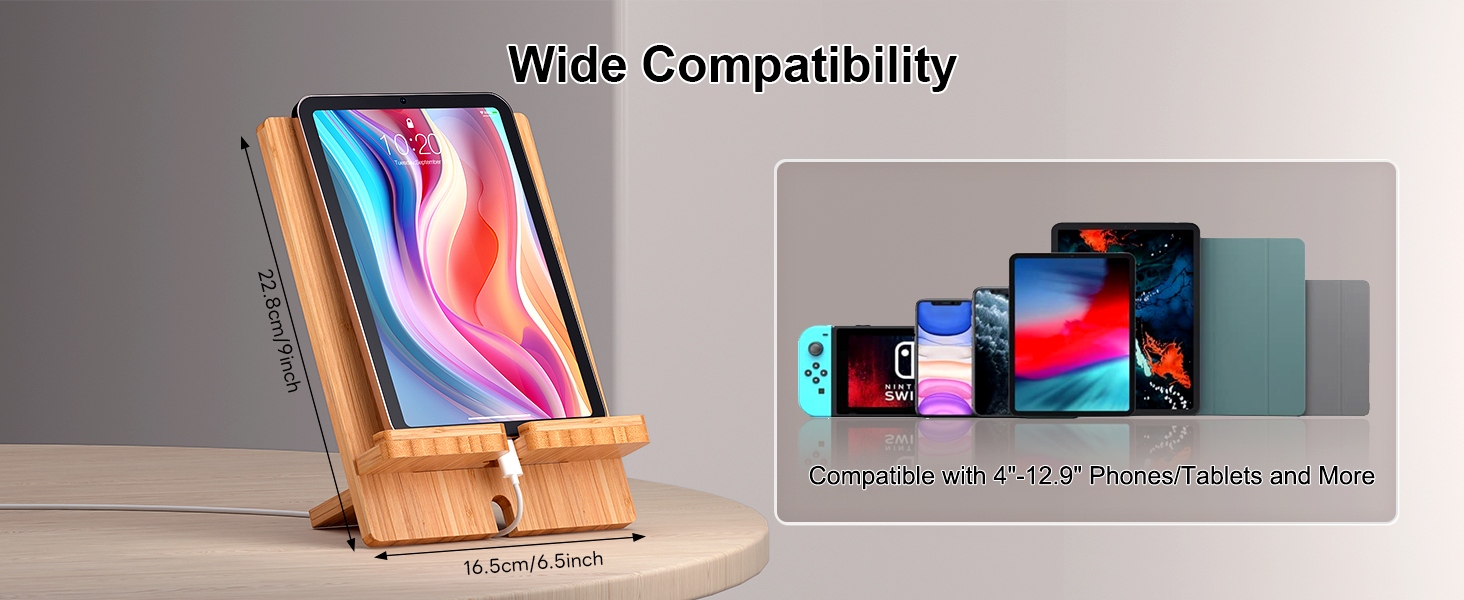 Adjustable Bamboo Phone & Tablet Stand