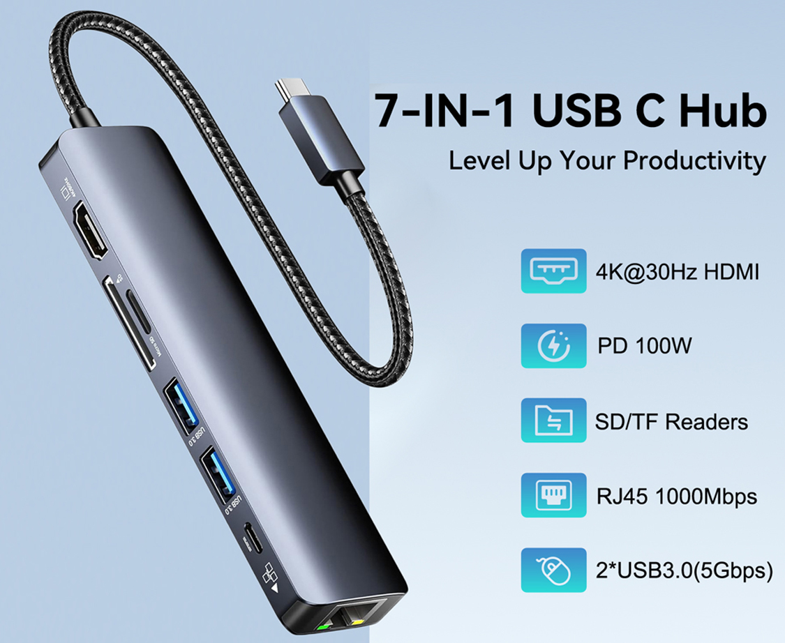 Jansicotek 7-in-1 USB-C USB C to Ethernet Adapter