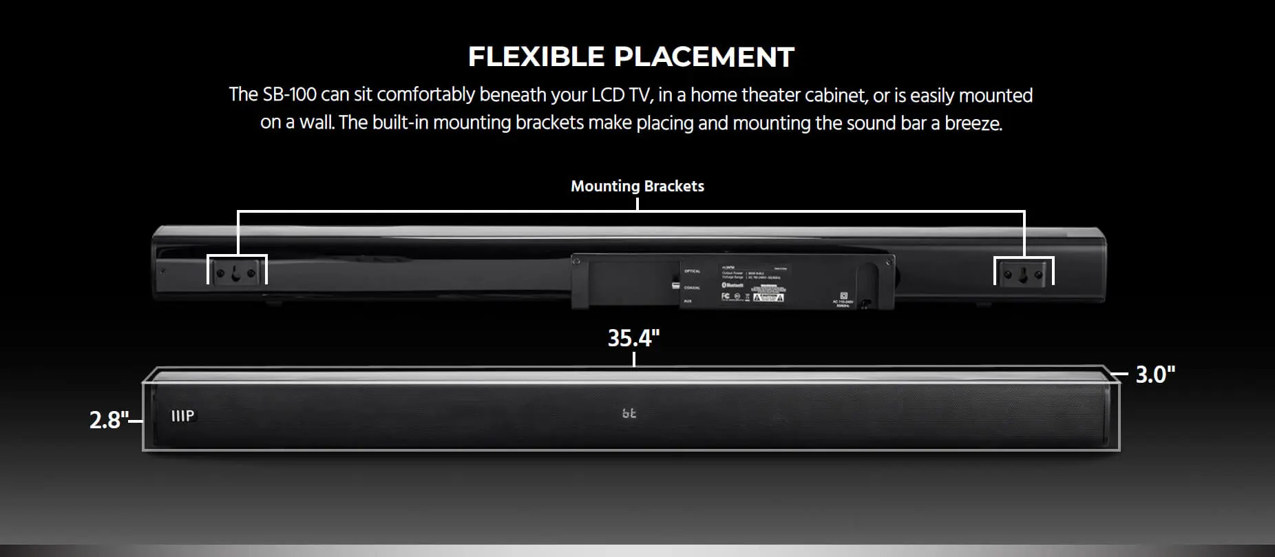 2.1-ch 36in Soundbar with Built-In Subwoofer, Bluetooth, Optical Input, and Remote Control