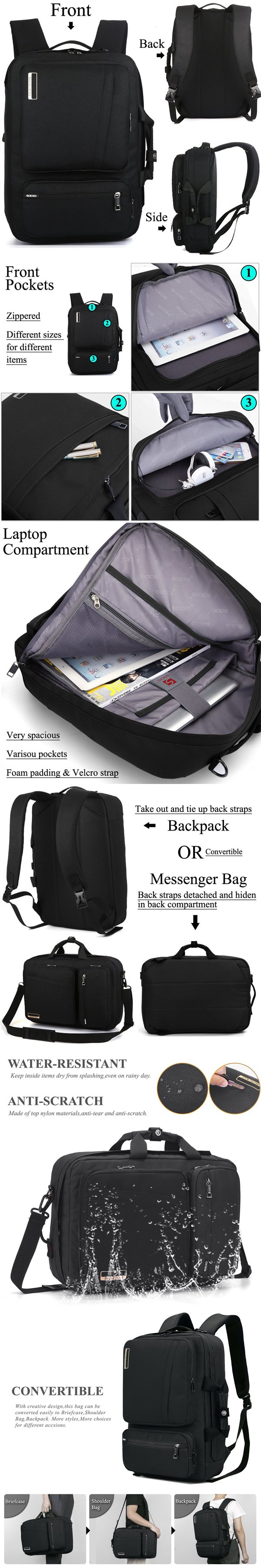 Jansicotek Campus Backpack Women Men Lightweight Laptop Backpack 15.6 Inch  Slim Ultra-Light and Compact School Work Shoulder Bag for Casual Daypack  Travelling, Black 