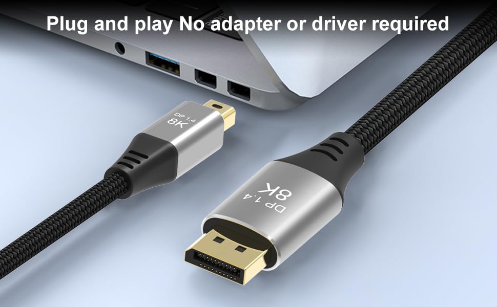 Mini DisplayPort to DisplayPort 1.4 1.4a Cable 8K 60Hz 4K 144Hz 120Hz 160Hz  2K 280Hz 240Hz 1080p 390Hz Display Port to Mini DisplayPort DP 1.4 HBR3