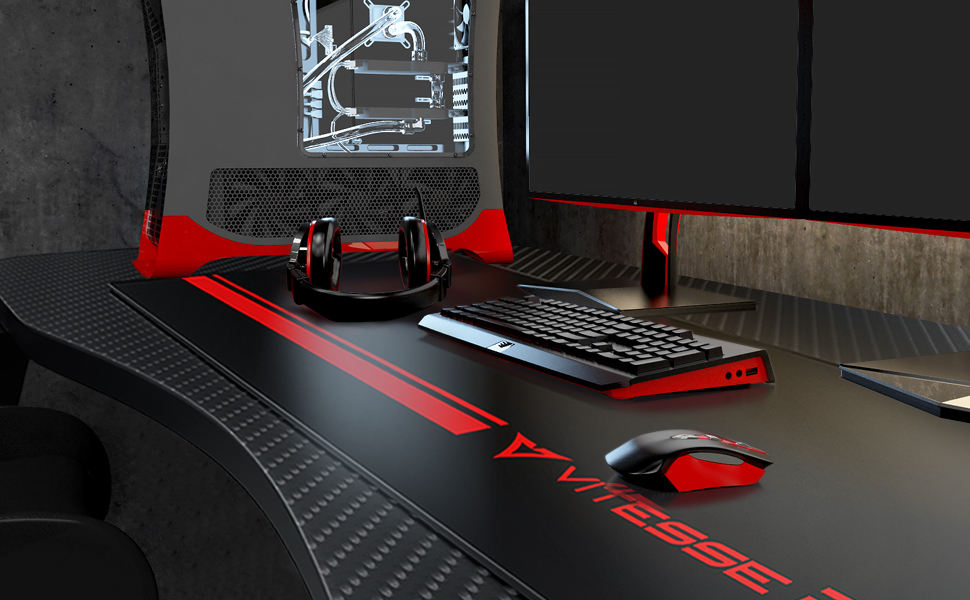 VITESSE Pink Gaming Desk, 40 inch T-Shaped Ergonomic Gaming Desk