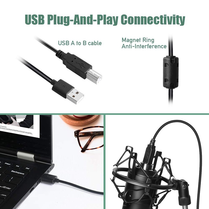 USB Streaming Podcast PC Microphone professional 192KHz/24Bit Studio Cardioid Condenser Mic Kit with