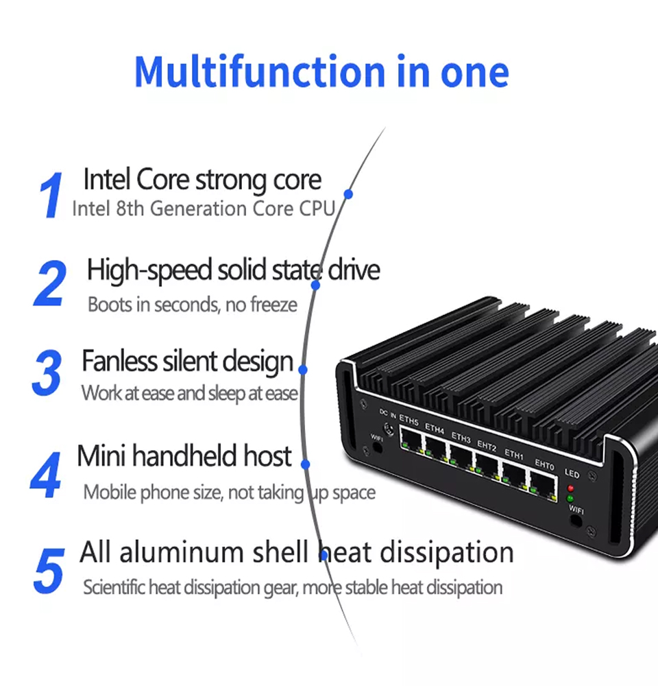 Firewall Router Mini PC Intel Core i7 10510U Quad Core 2xDDR4 HD